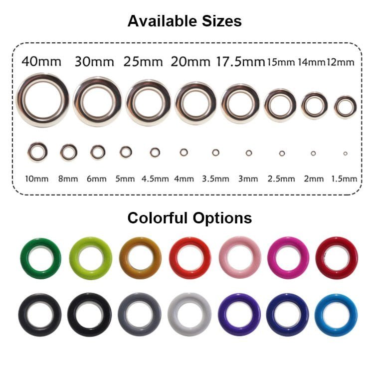 Metal Eyelet Manufacturer 6mm/6.5mm/7mm/8mm/8.5mm/9mm/10mm/11mm/12mm/15mm Custom Metal Eyelet for Leather