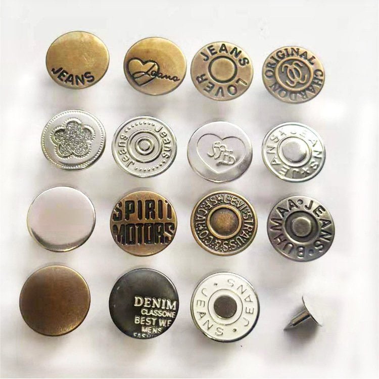 Wholesale Embossed Snap Button Zinc Alloy Metal Gold Silver Denim Shank Jeans Buttons and Rivets for Jeans Clothes
