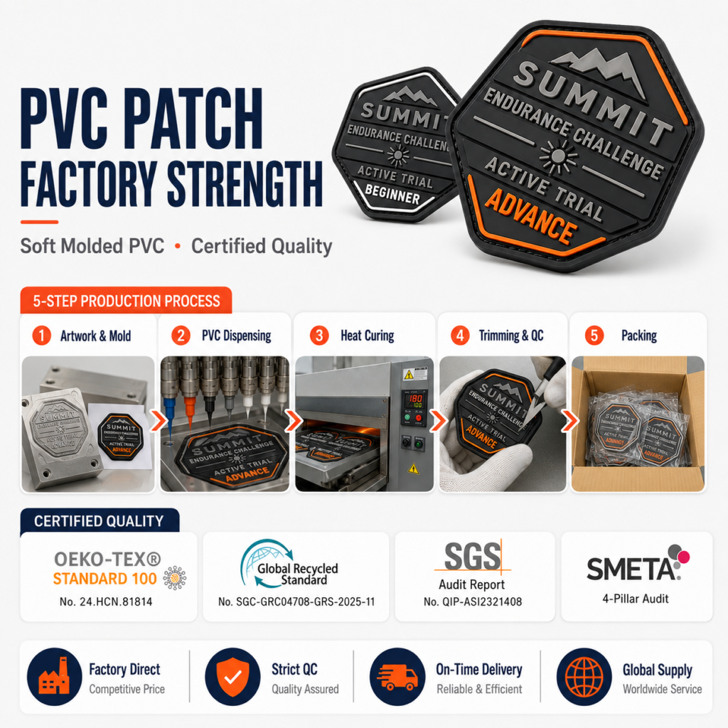 Custom Summit Endurance Challenge PVC Patch with Raised Lettering and Mountain Badge for Outdoor Wear