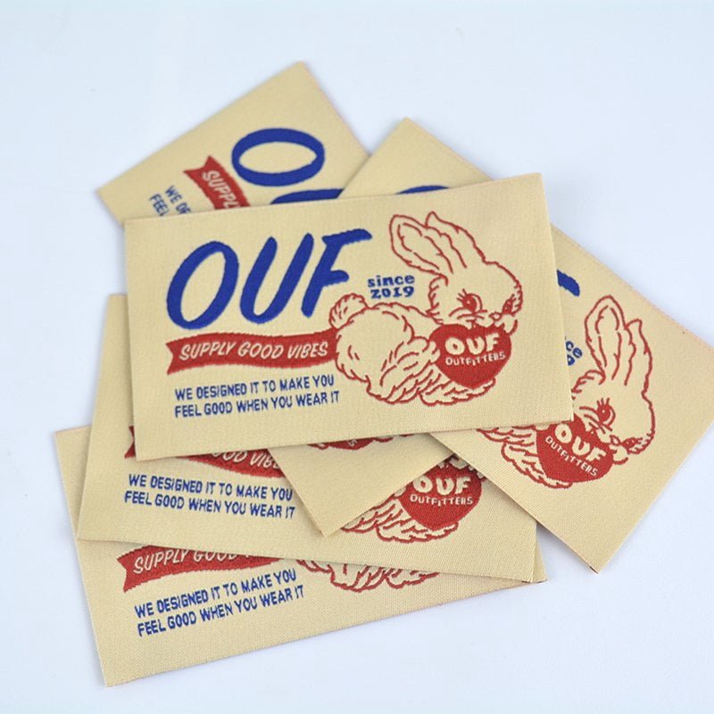 Old Way End Fold Brand Name Print Cotton Labels Custom Cotton Fabric Brand Labels