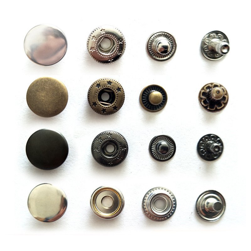 Customized Personalized Logo 10mm 12mm 15mm 17mm Spring Four Part Metal Snap Button for Clothes