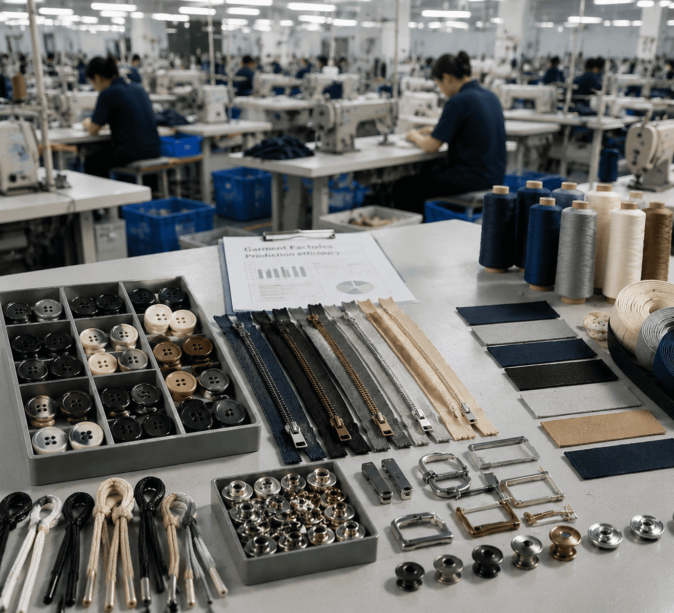 Garment factory accessories -- bulk woven labels, elastic tapes, and zippers for manufacturing