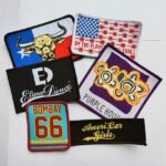 Custom Woven Logo Hat Badges Heat Seal Backing Fabric Woven Patches