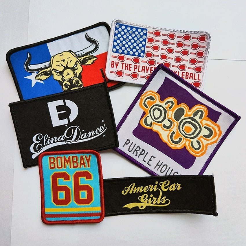 Custom Woven Logo Hat Badges Heat Seal Backing Fabric Woven Patches