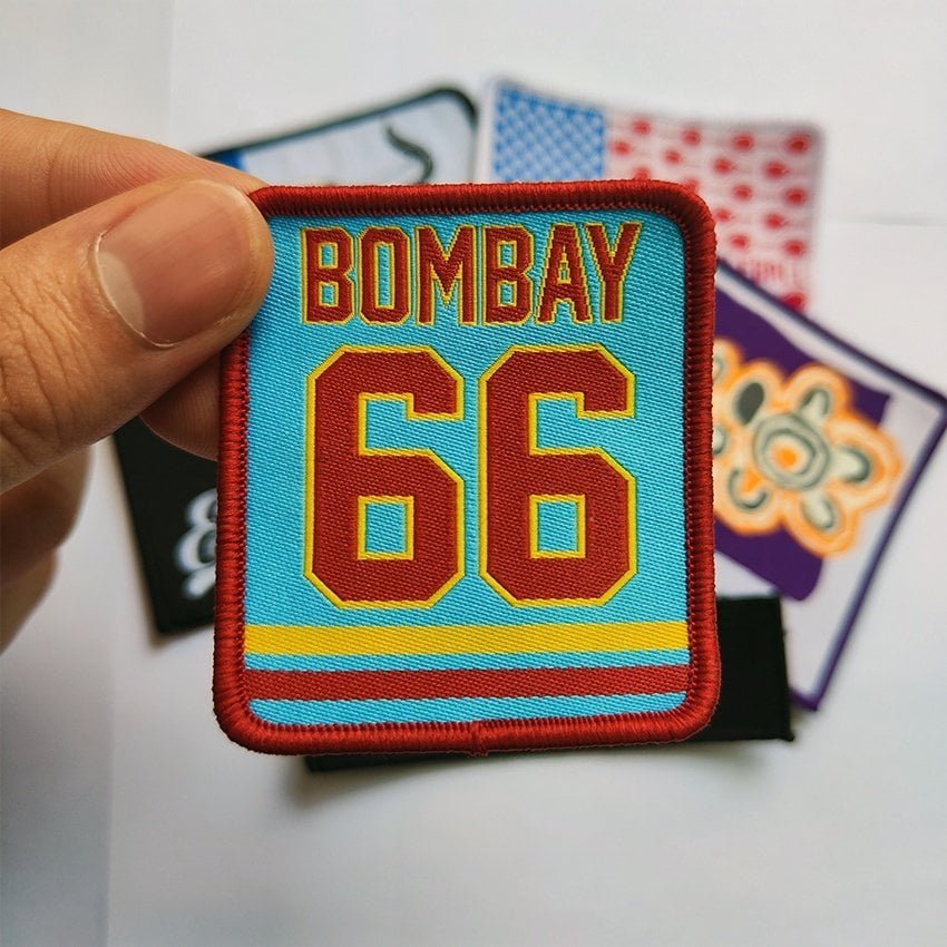 Custom Woven Logo Hat Badges Heat Seal Backing Fabric Woven Patches