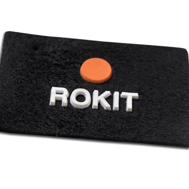 Factory Custom Rubber Silicone Brand Logo 3d Raised High Density Soft Silicone Felt Base Iron on Labels for Clothing