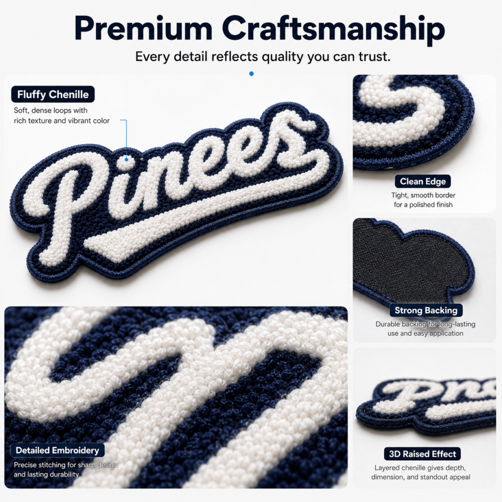 Custom Embroidered Patches 3D Logo Designs Chenille Embroidery Patch Iron on Sew on Letter Badge for Clothing Hat Bag