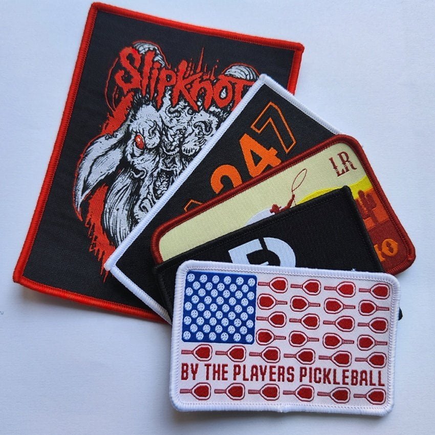 Custom Woven Logo Hat Badges Heat Seal Backing Fabric Woven Patches