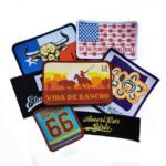 Custom Woven Logo Hat Badges Heat Seal Backing Fabric Woven Patches