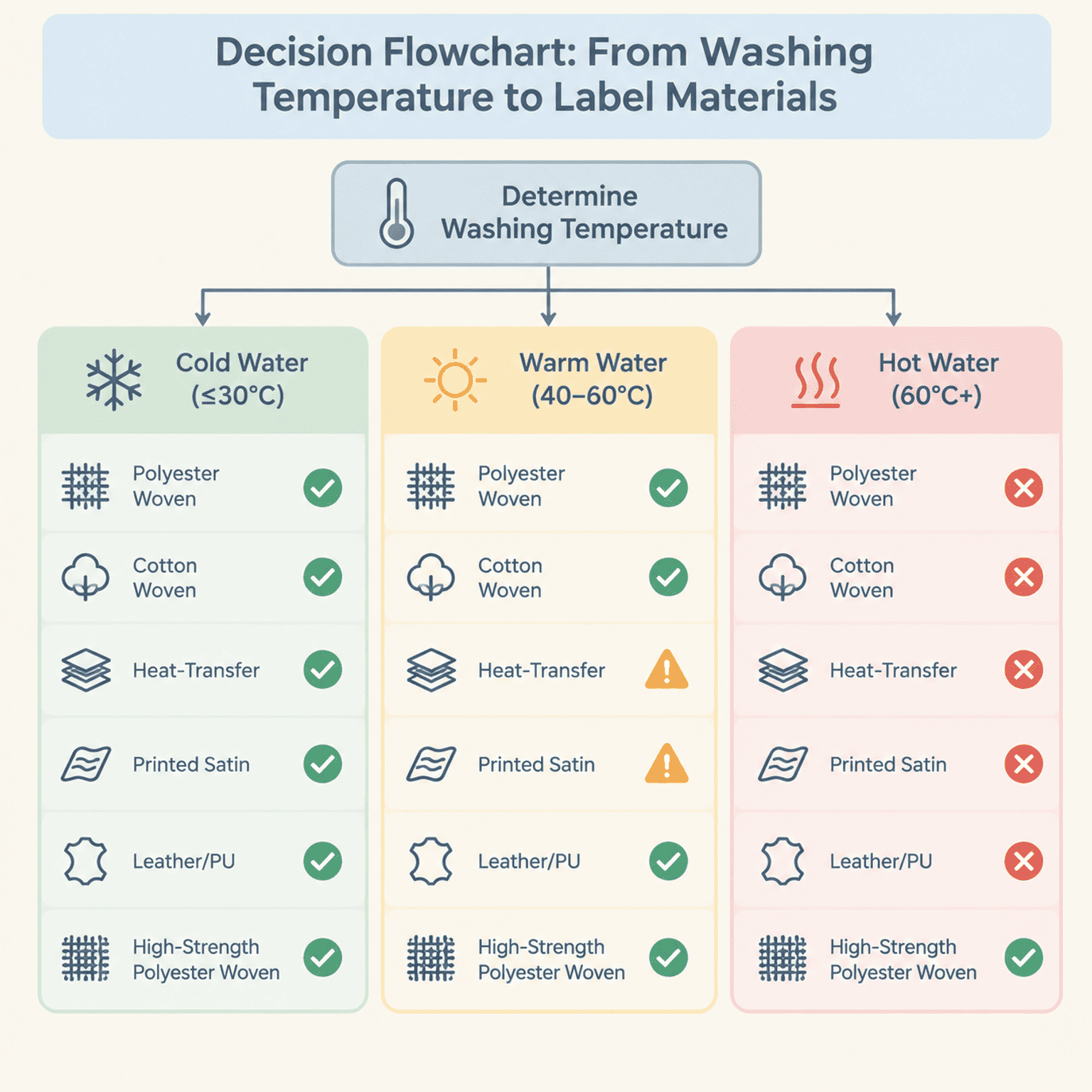 garment washing temperature tiers for label selection